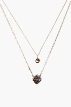 Chan Luu Necklaces^Black Tourmalated Quartz And Pyrite Duo Silver Cliff Necklace