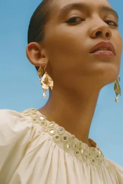 Chan Luu Earrings^Falling Leaf Earrings White Pearl
