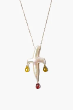 Chan Luu Necklaces^14K Garnet Mix Biwa Pearl Cross Necklace